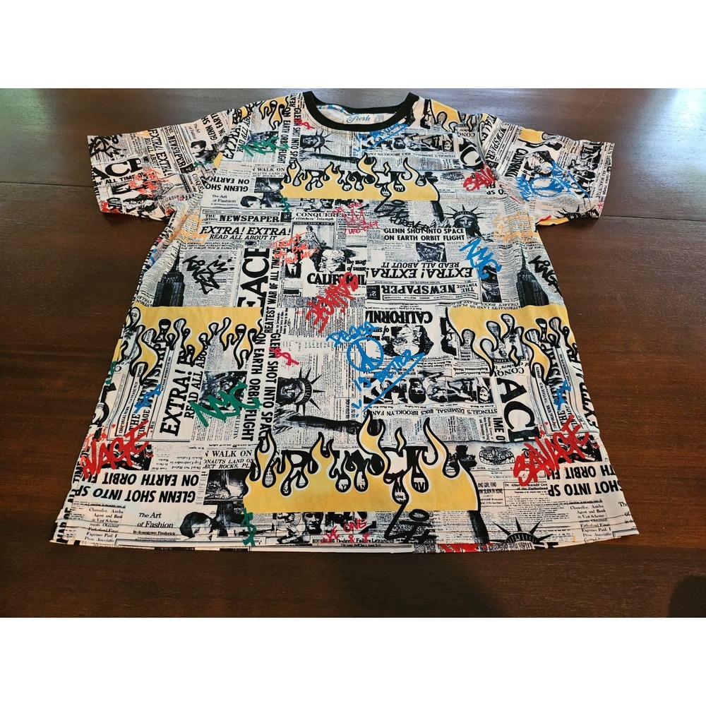 Fresh Prints of Bel-Air Shirt Large Bold‎ Newspaper All Over Print Y2K Size XL